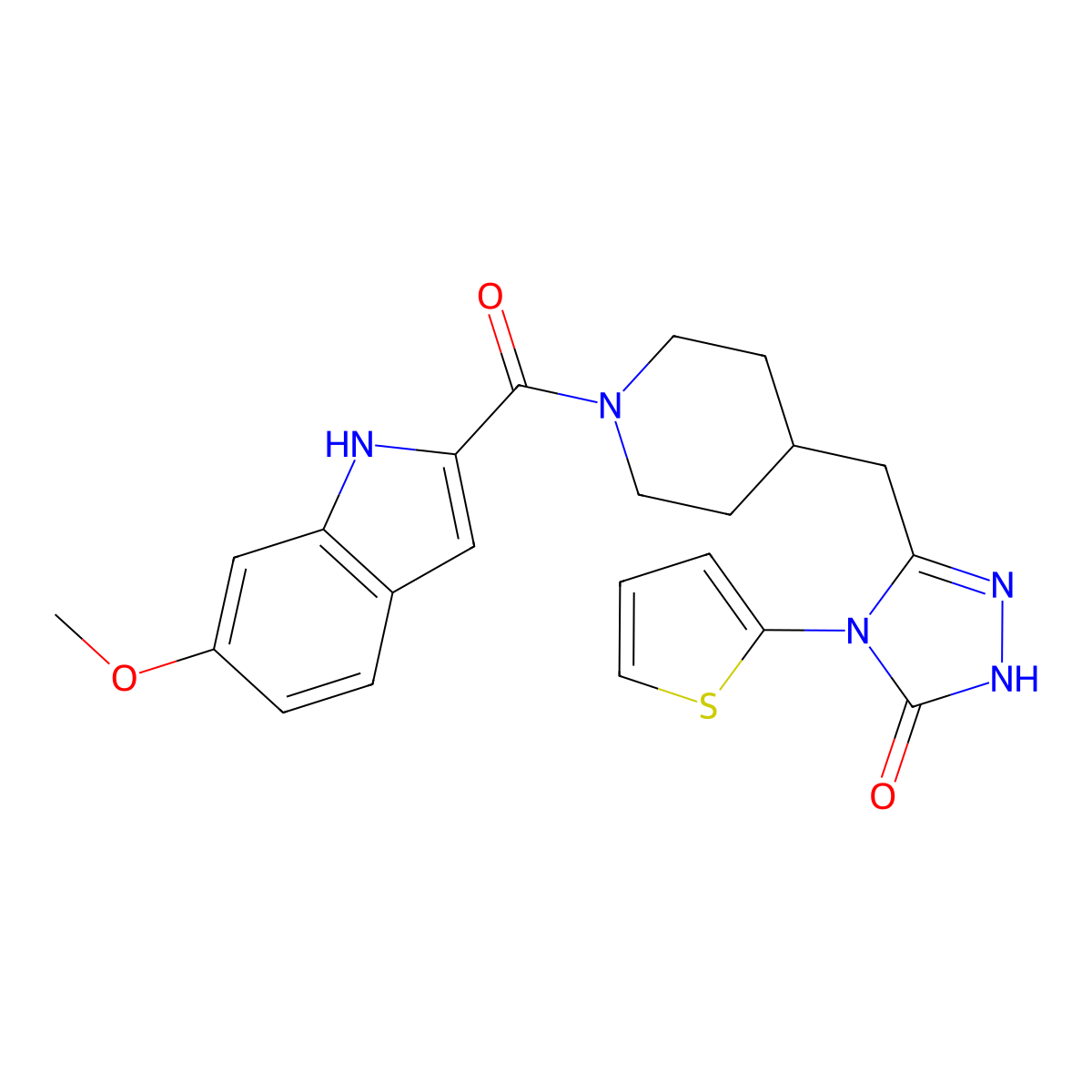 3-((1-(6-methoxy-1H-indole-2-carbonyl)piperidin-4-yl)methyl)-4-(thiophen-2-yl)-1H-1,2,4-triazol-5(4H)-one molecular structure, CAS 2034435-55-5