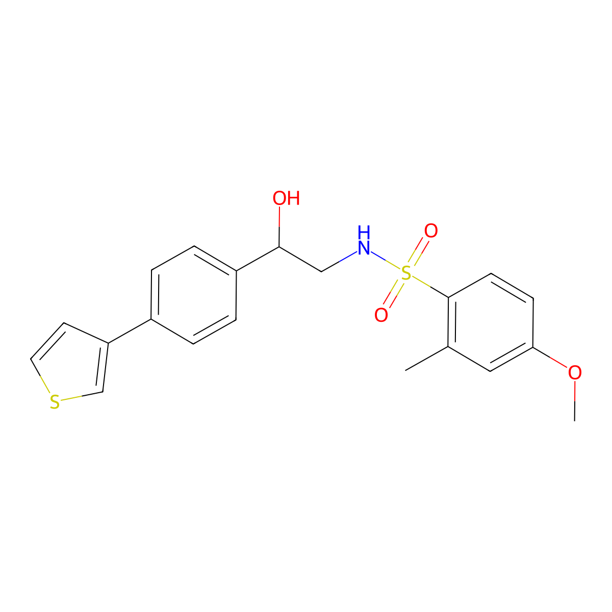 N-(2-hydroxy-2-(4-(thiophen-3-yl)phenyl)ethyl)-4-methoxy-2-methylbenzenesulfonamide molecular structure, CAS 2034435-56-6
