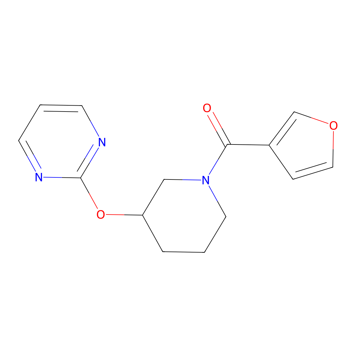 Furan-3-yl(3-(pyrimidin-2-yloxy)piperidin-1-yl)methanone molecular structure, CAS 2034435-58-8