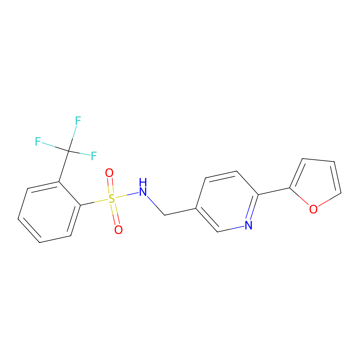 N-((6-(furan-2-yl)pyridin-3-yl)methyl)-2-(trifluoromethyl)benzenesulfonamide molecular structure, CAS 2034435-62-4