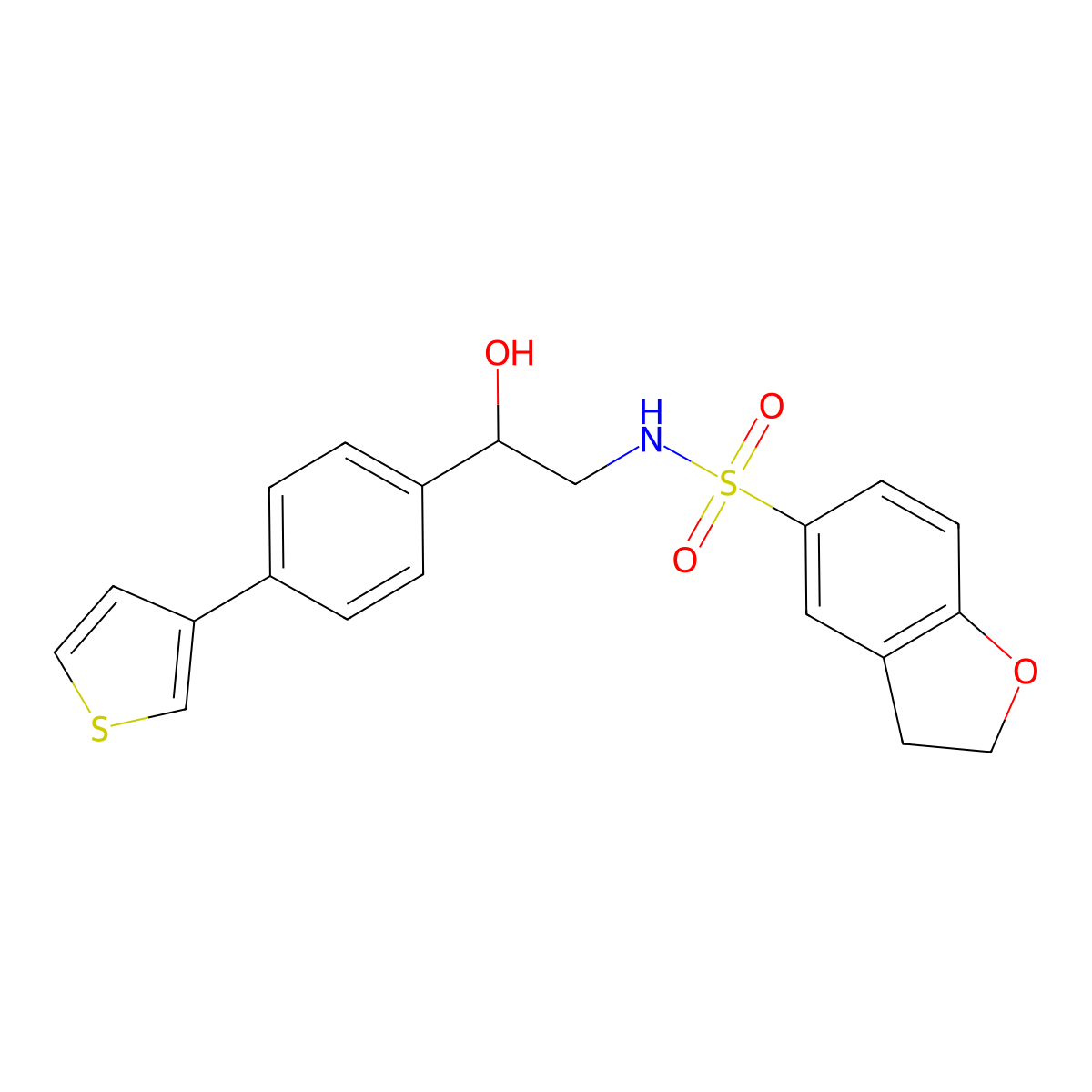 N-{2-hydroxy-2-[4-(thiophen-3-yl)phenyl]ethyl}-2,3-dihydro-1-benzofuran-5-sulfonamide molecular structure, CAS 2034435-63-5