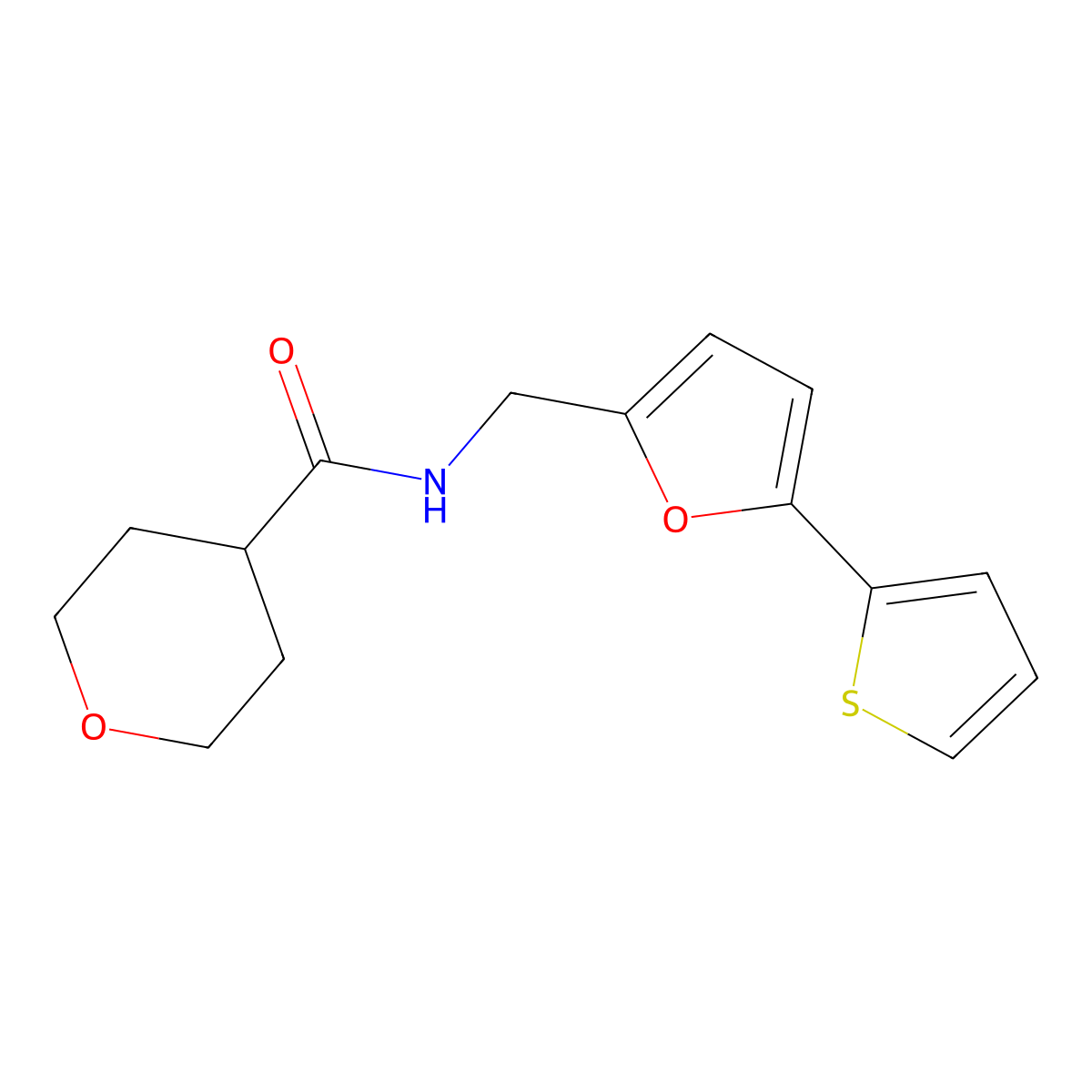 N-((5-(thiophen-2-yl)furan-2-yl)methyl)tetrahydro-2H-pyran-4-carboxamide molecular structure, CAS 2034435-66-8