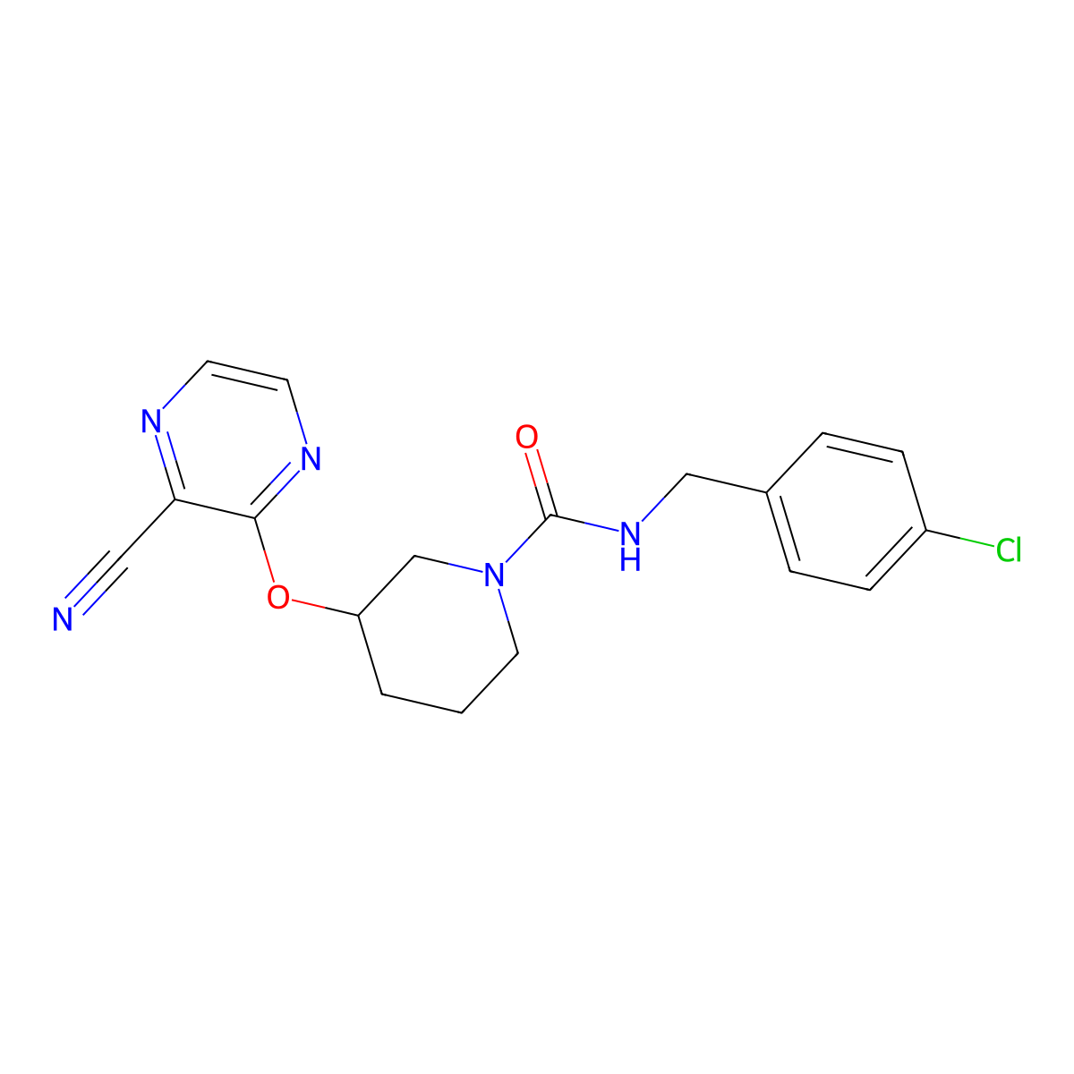 N-(4-chlorobenzyl)-3-((3-cyanopyrazin-2-yl)oxy)piperidine-1-carboxamide molecular structure, CAS 2034435-68-0