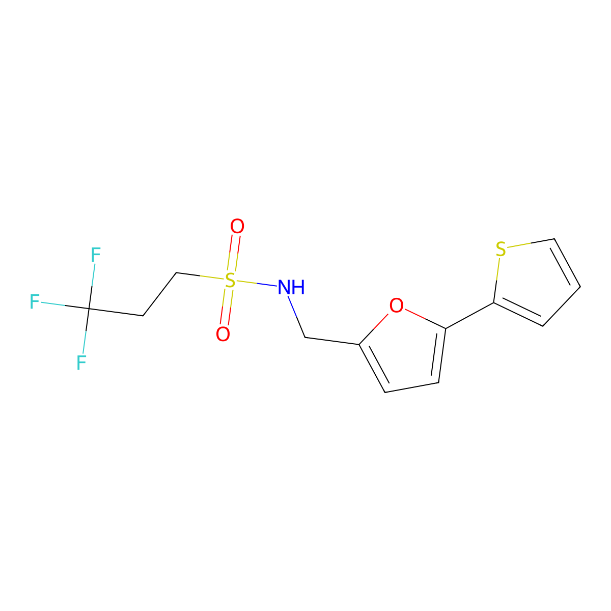 3,3,3-trifluoro-N-((5-(thiophen-2-yl)furan-2-yl)methyl)propane-1-sulfonamide molecular structure, CAS 2034435-72-6