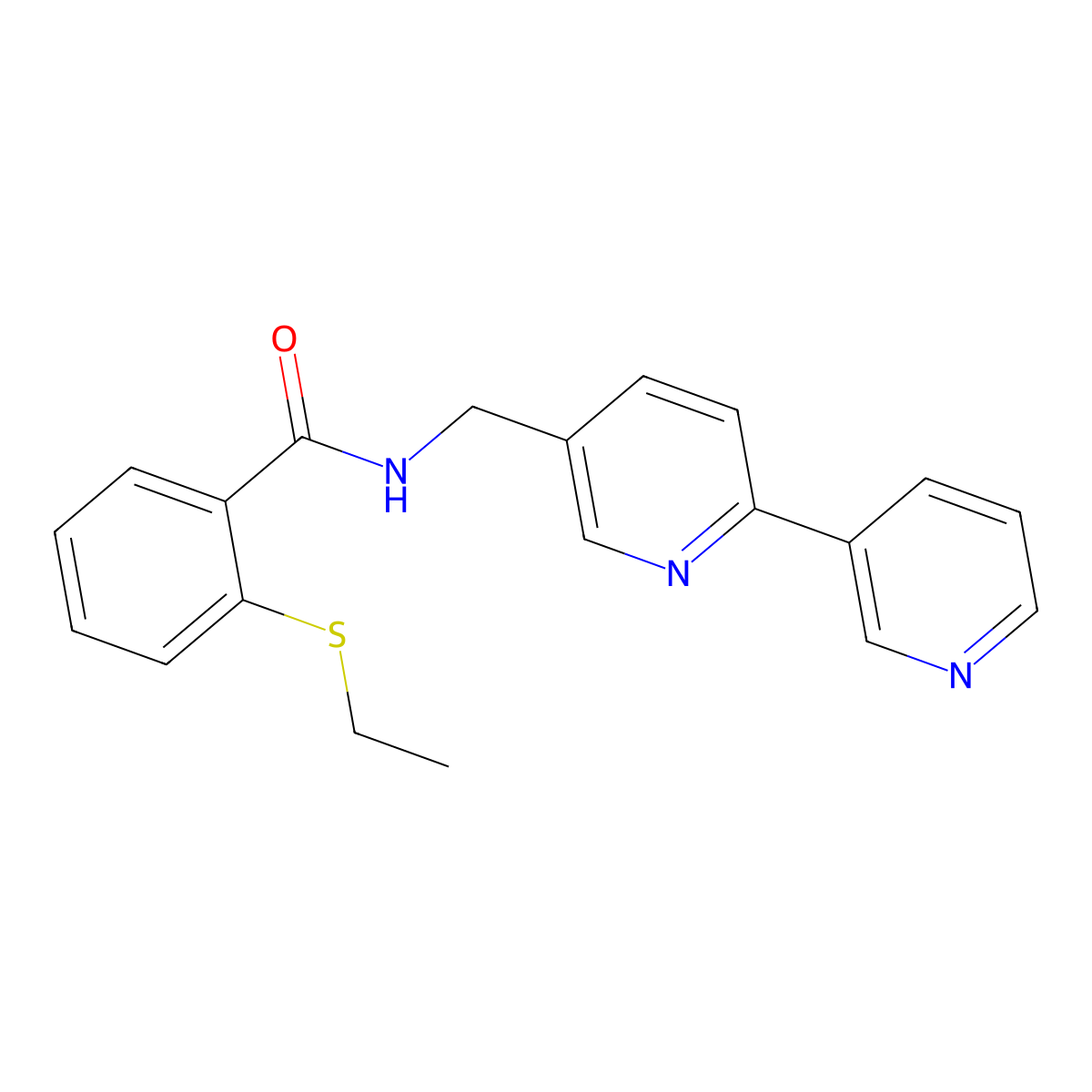 N-({[2,3'-bipyridine]-5-yl}methyl)-2-(ethylsulfanyl)benzamide molecular structure, CAS 2034435-75-9