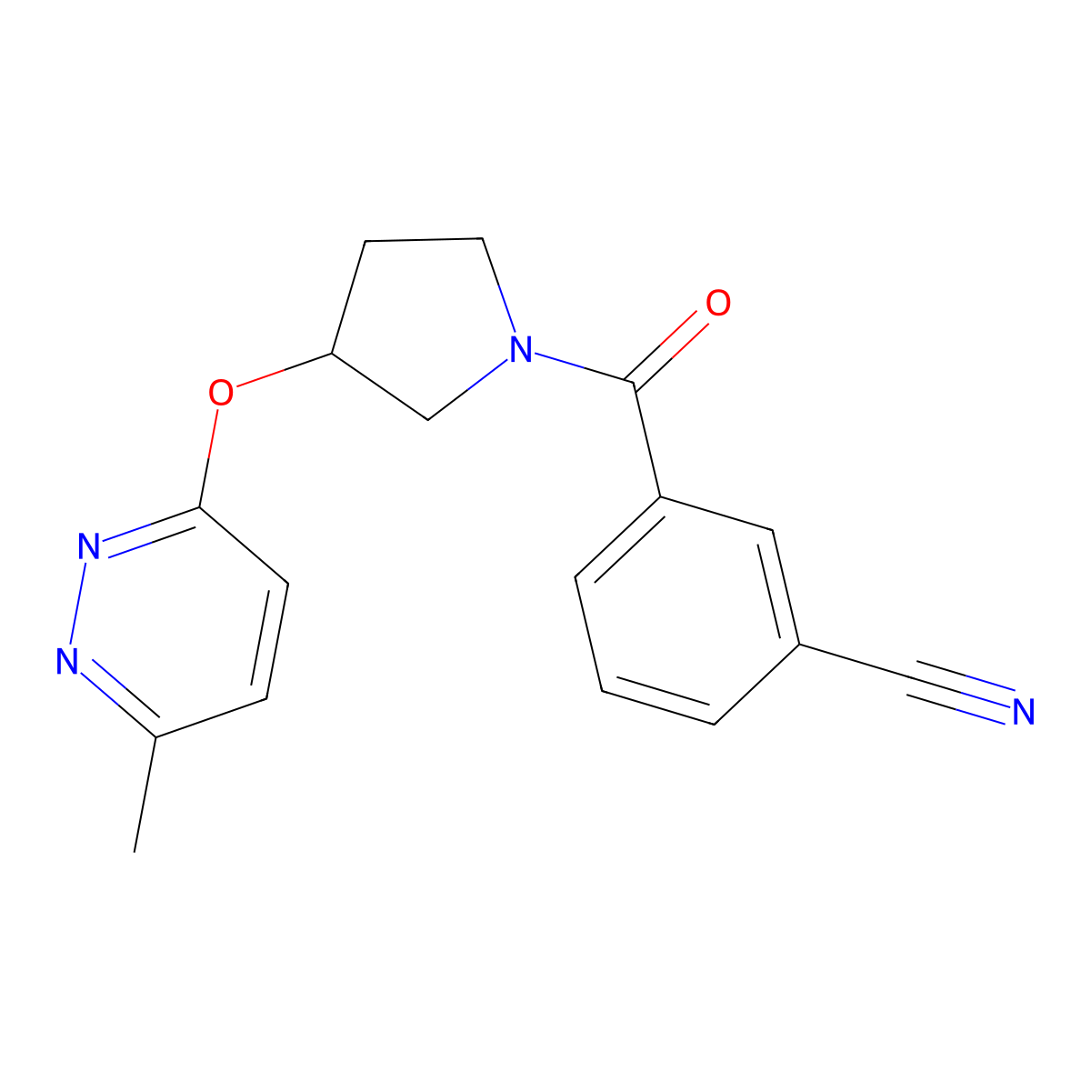 3-{3-[(6-Methylpyridazin-3-yl)oxy]pyrrolidine-1-carbonyl}benzonitrile molecular structure, CAS 2034435-76-0