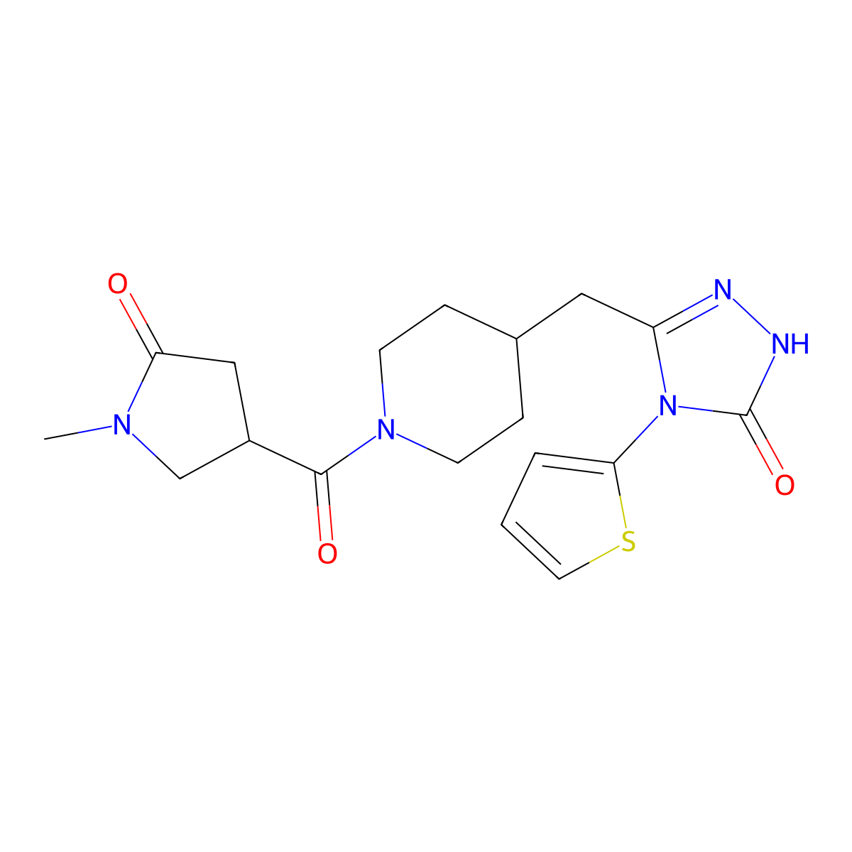 3-((1-(1-methyl-5-oxopyrrolidine-3-carbonyl)piperidin-4-yl)methyl)-4-(thiophen-2-yl)-1H-1,2,4-triazol-5(4H)-one molecular structure, CAS 2034435-77-1