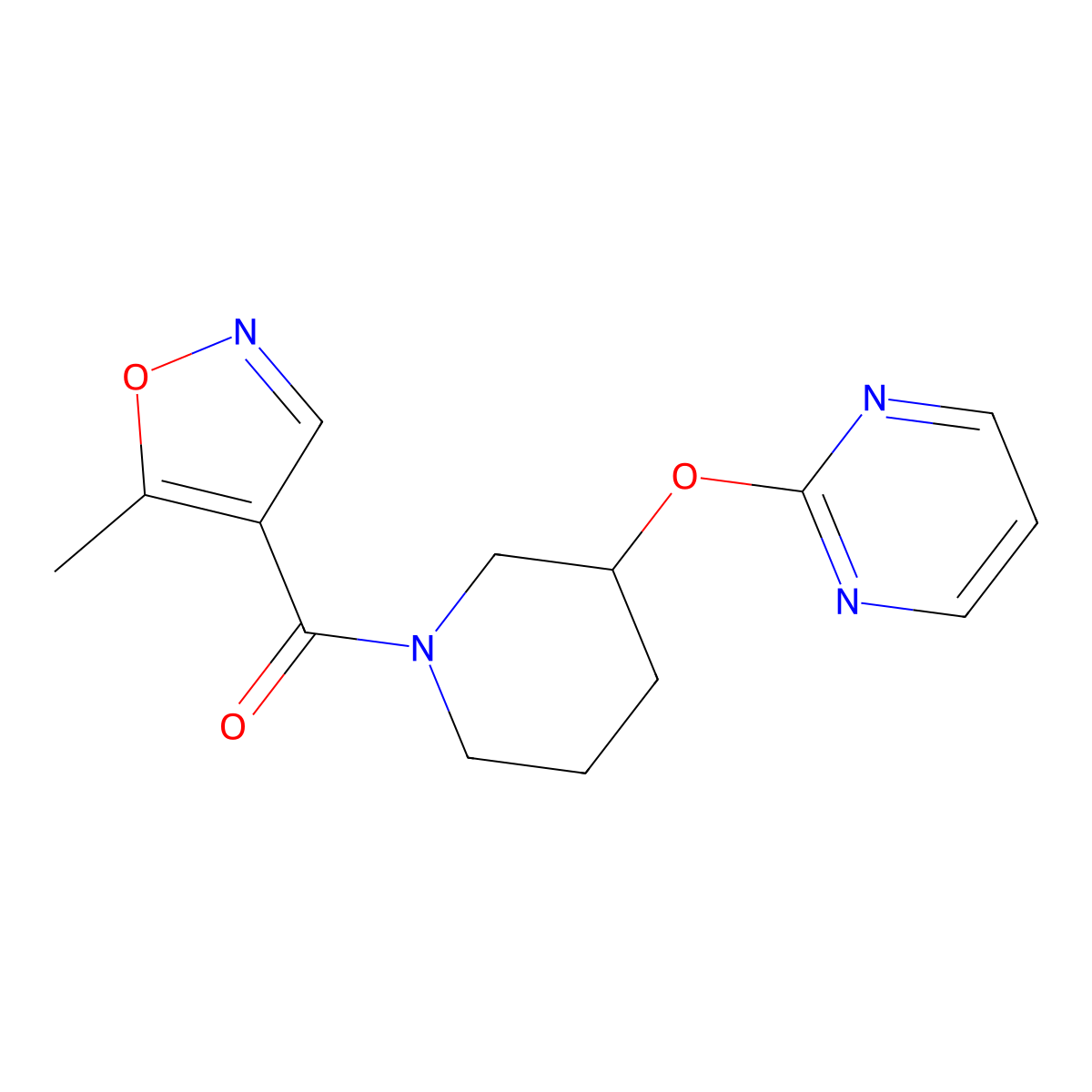 2-{[1-(5-Methyl-1,2-oxazole-4-carbonyl)piperidin-3-yl]oxy}pyrimidine molecular structure, CAS 2034435-83-9