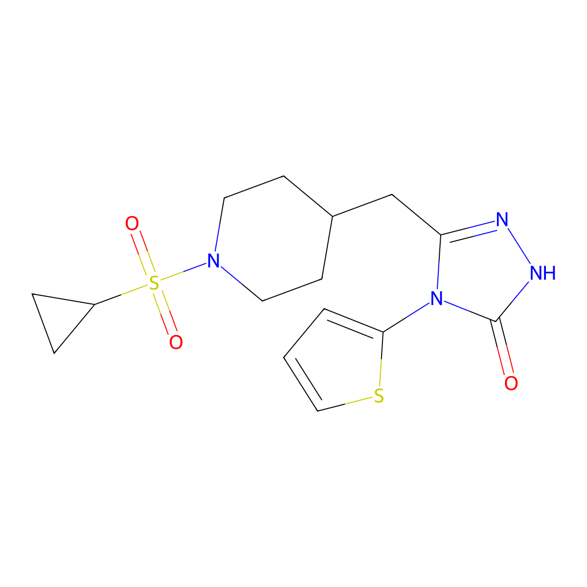3-((1-(cyclopropylsulfonyl)piperidin-4-yl)methyl)-4-(thiophen-2-yl)-1H-1,2,4-triazol-5(4H)-one molecular structure, CAS 2034435-86-2