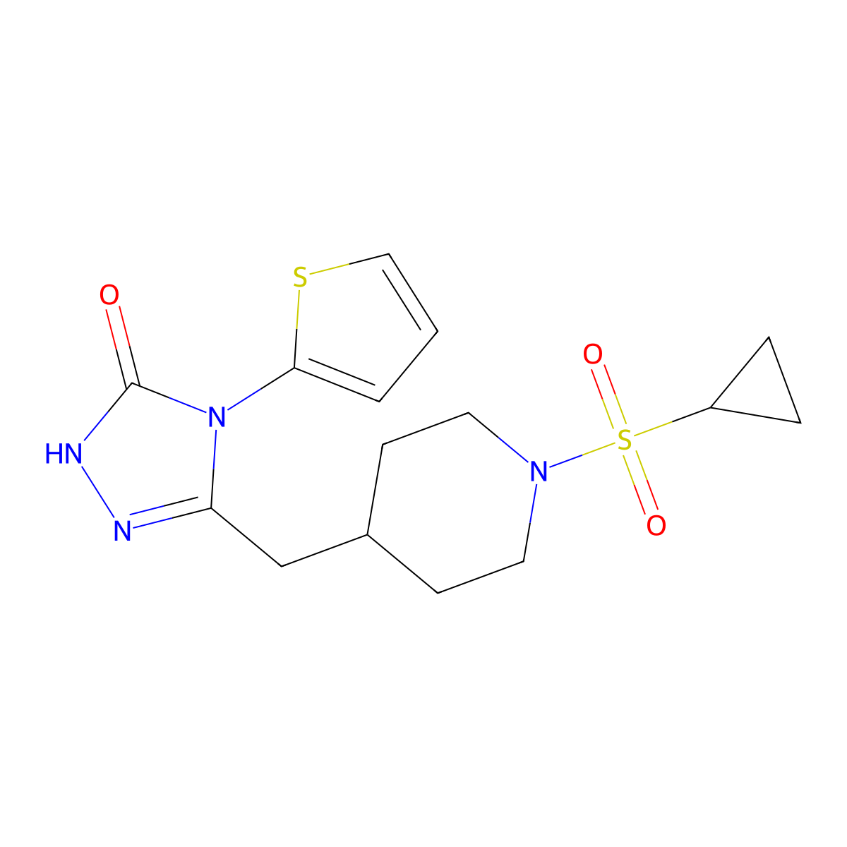 3-((1-(cyclopropylsulfonyl)piperidin-4-yl)methyl)-4-(thiophen-2-yl)-1H-1,2,4-triazol-5(4H)-one molecular structure, CAS 2034435-86-2