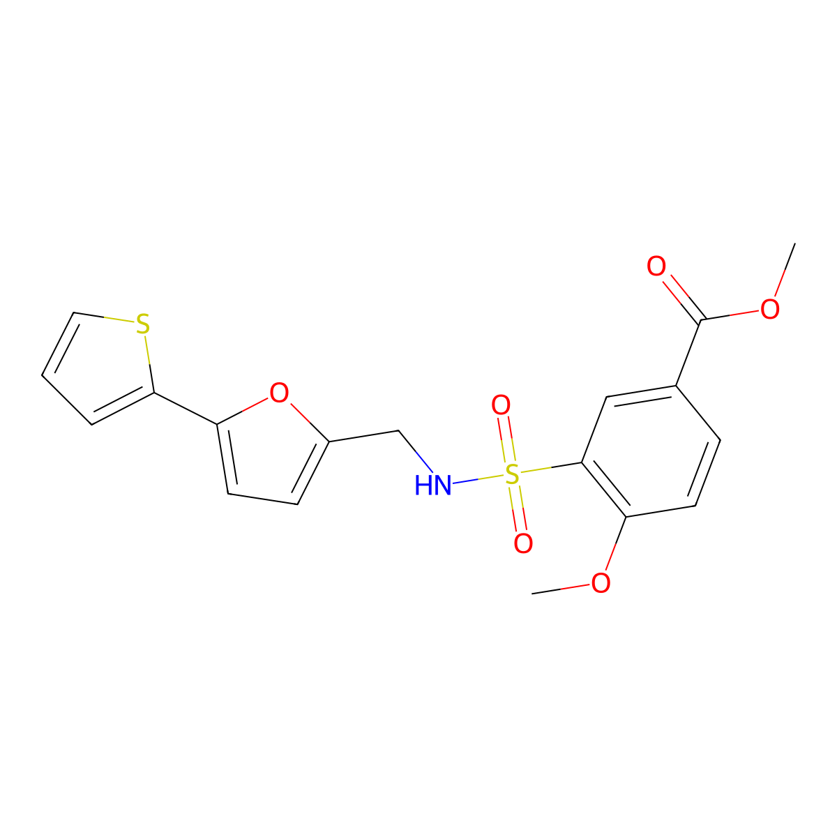 methyl 4-methoxy-3-(N-((5-(thiophen-2-yl)furan-2-yl)methyl)sulfamoyl)benzoate molecular structure, CAS 2034435-87-3