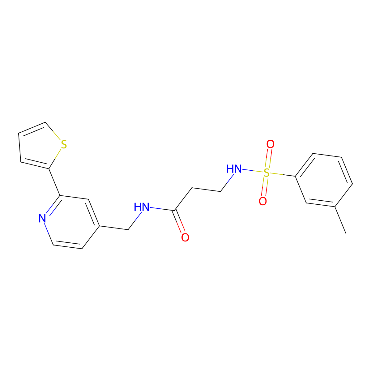 3-(3-methylphenylsulfonamido)-N-((2-(thiophen-2-yl)pyridin-4-yl)methyl)propanamide molecular structure, CAS 2034435-89-5