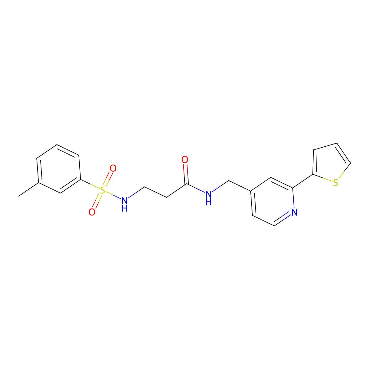 3-(3-methylphenylsulfonamido)-N-((2-(thiophen-2-yl)pyridin-4-yl)methyl)propanamide molecular structure, CAS 2034435-89-5