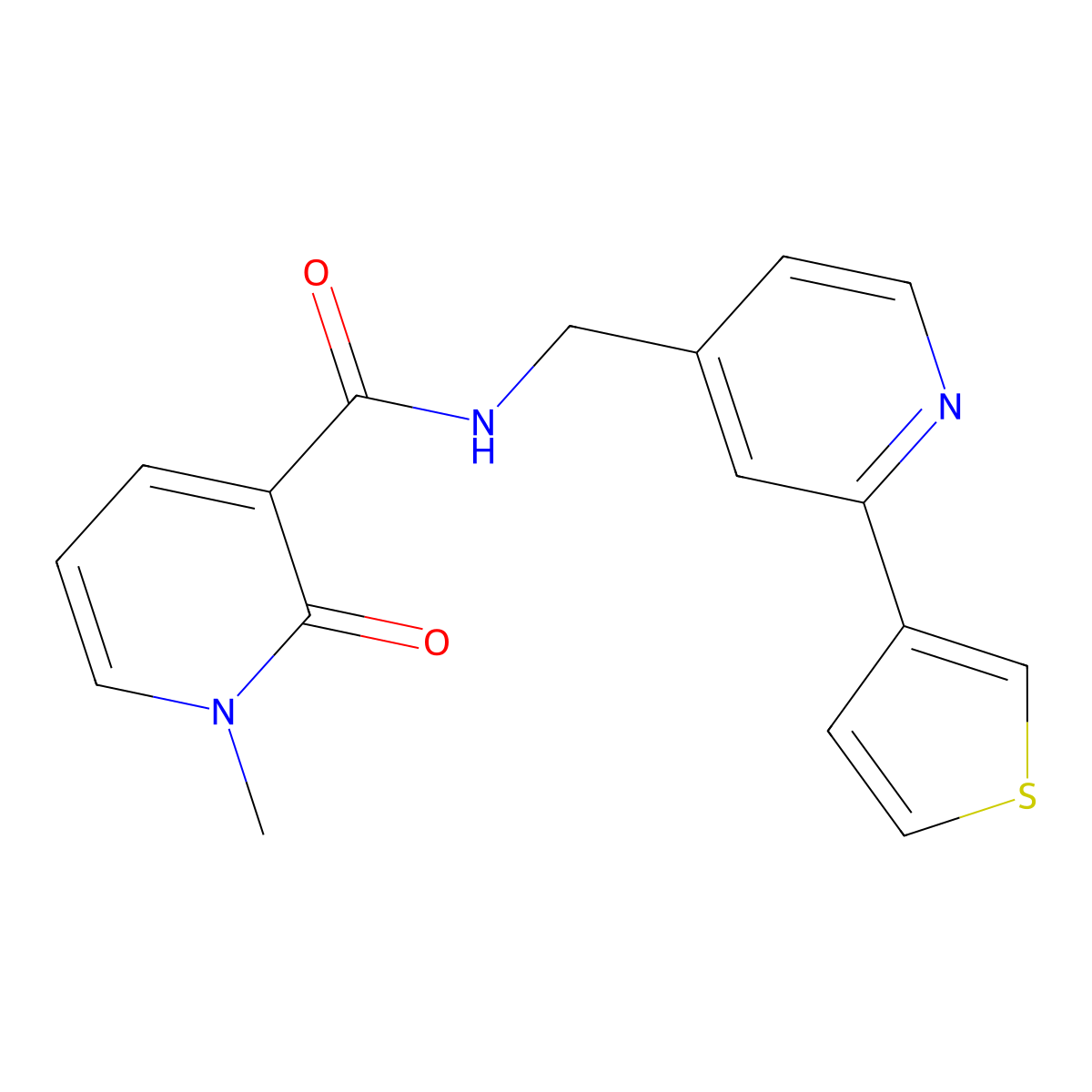 1-methyl-2-oxo-N-{[2-(thiophen-3-yl)pyridin-4-yl]methyl}-1,2-dihydropyridine-3-carboxamide molecular structure, CAS 2034435-91-9