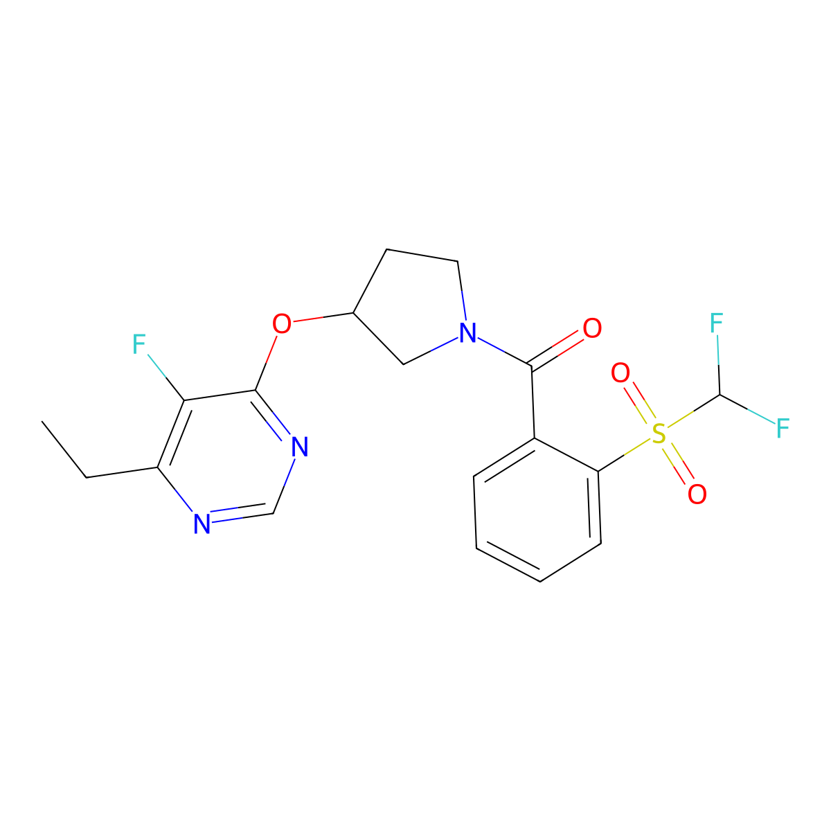 (2-((Difluoromethyl)sulfonyl)phenyl)(3-((6-ethyl-5-fluoropyrimidin-4-yl)oxy)pyrrolidin-1-yl)methanone molecular structure, CAS 2034435-92-0