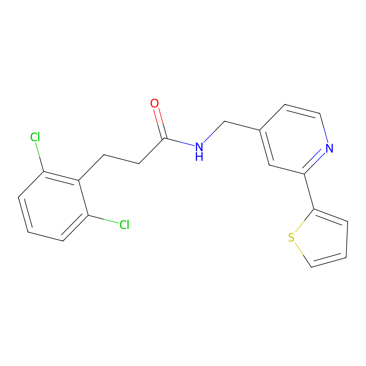 3-(2,6-dichlorophenyl)-N-((2-(thiophen-2-yl)pyridin-4-yl)methyl)propanamide molecular structure, CAS 2034435-98-6