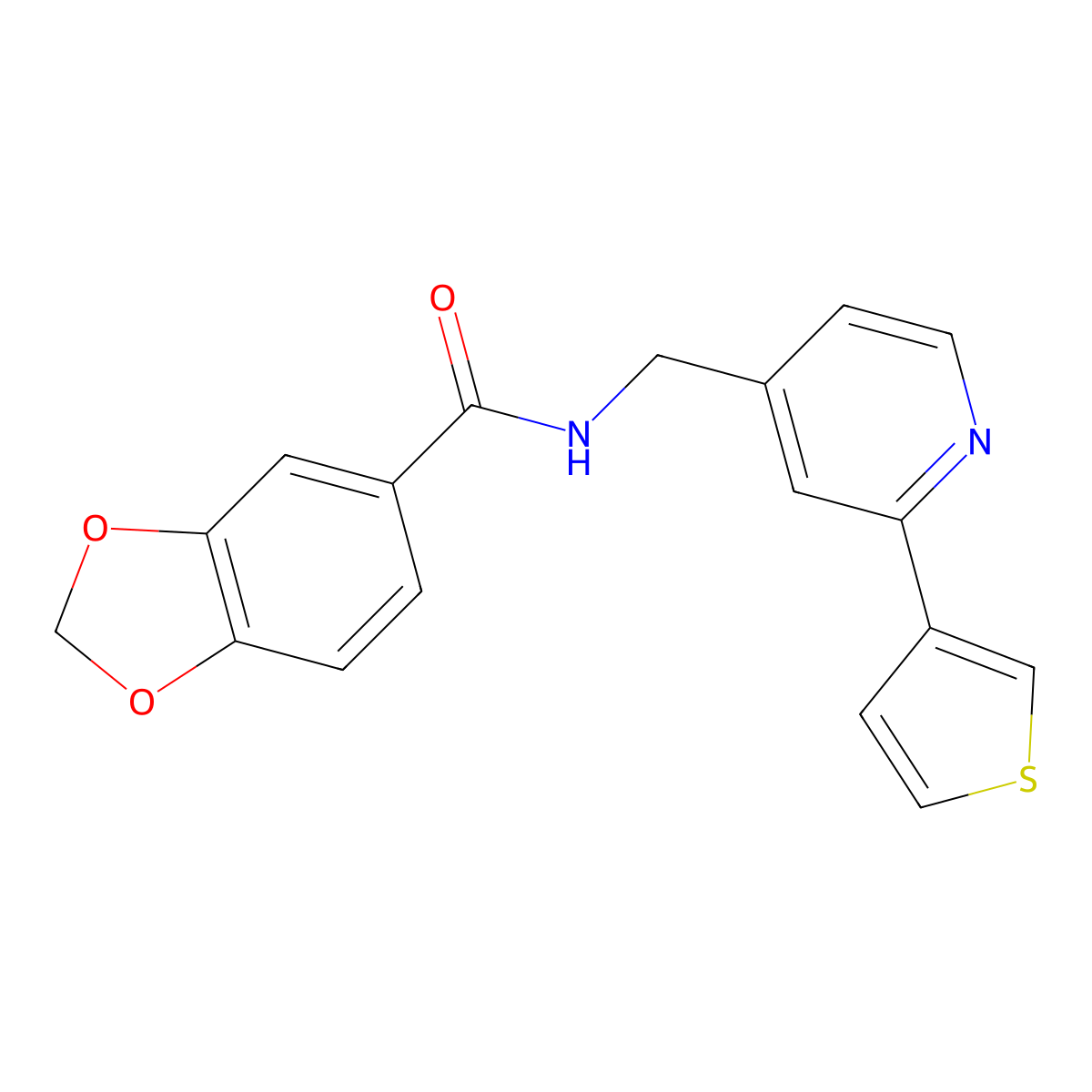 N-((2-(thiophen-3-yl)pyridin-4-yl)methyl)benzo[d][1,3]dioxole-5-carboxamide molecular structure, CAS 2034436-01-4