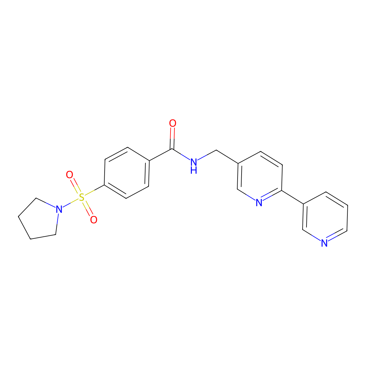 N-([2,3'-bipyridin]-5-ylmethyl)-4-(pyrrolidin-1-ylsulfonyl)benzamide molecular structure, CAS 2034436-03-6