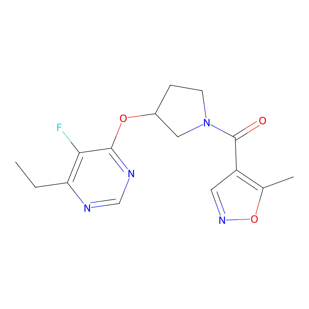 (3-((6-Ethyl-5-fluoropyrimidin-4-yl)oxy)pyrrolidin-1-yl)(5-methylisoxazol-4-yl)methanone molecular structure, CAS 2034436-04-7