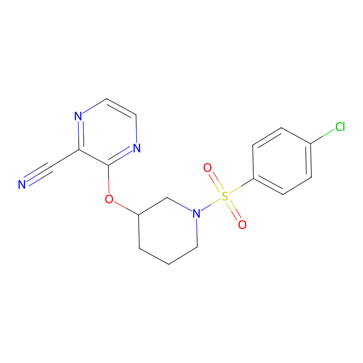 3-((1-((4-Chlorophenyl)sulfonyl)piperidin-3-yl)oxy)pyrazine-2-carbonitrile molecular structure, CAS 2034436-06-9