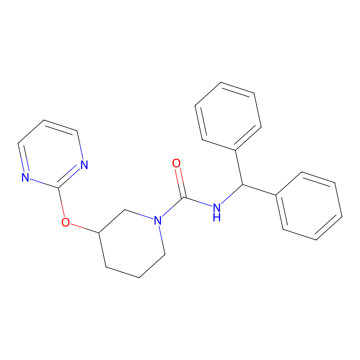 N-benzhydryl-3-(pyrimidin-2-yloxy)piperidine-1-carboxamide molecular structure, CAS 2034436-07-0