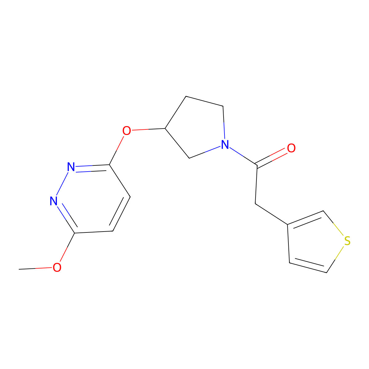 1-(3-((6-Methoxypyridazin-3-yl)oxy)pyrrolidin-1-yl)-2-(thiophen-3-yl)ethanone molecular structure, CAS 2034436-11-6