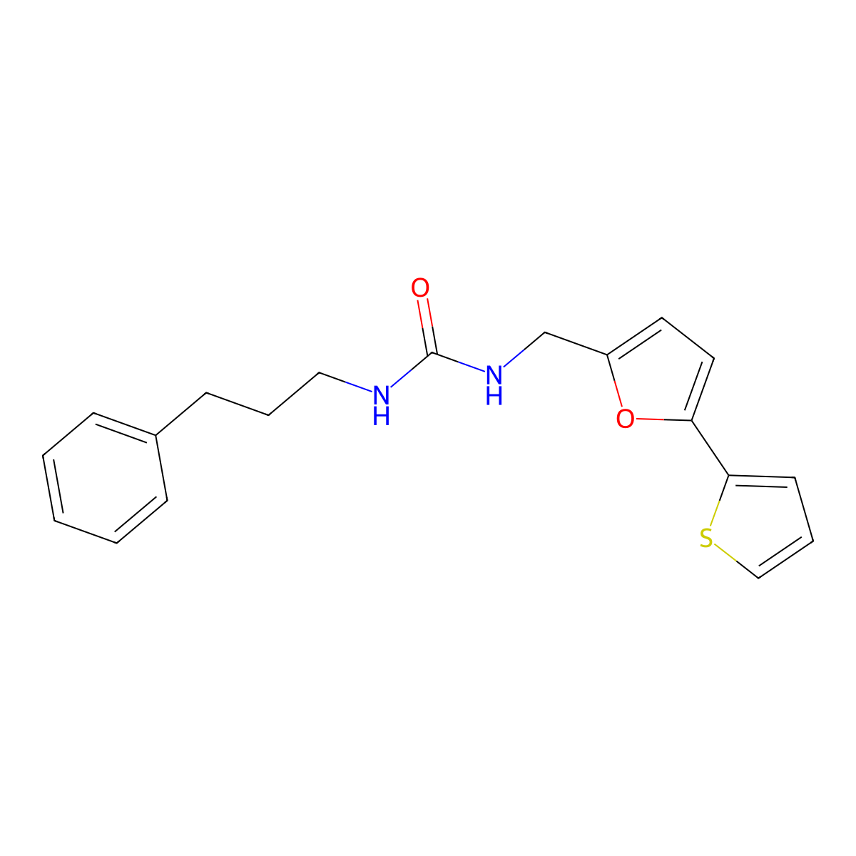 1-(3-Phenylpropyl)-3-((5-(thiophen-2-yl)furan-2-yl)methyl)urea molecular structure, CAS 2034436-12-7