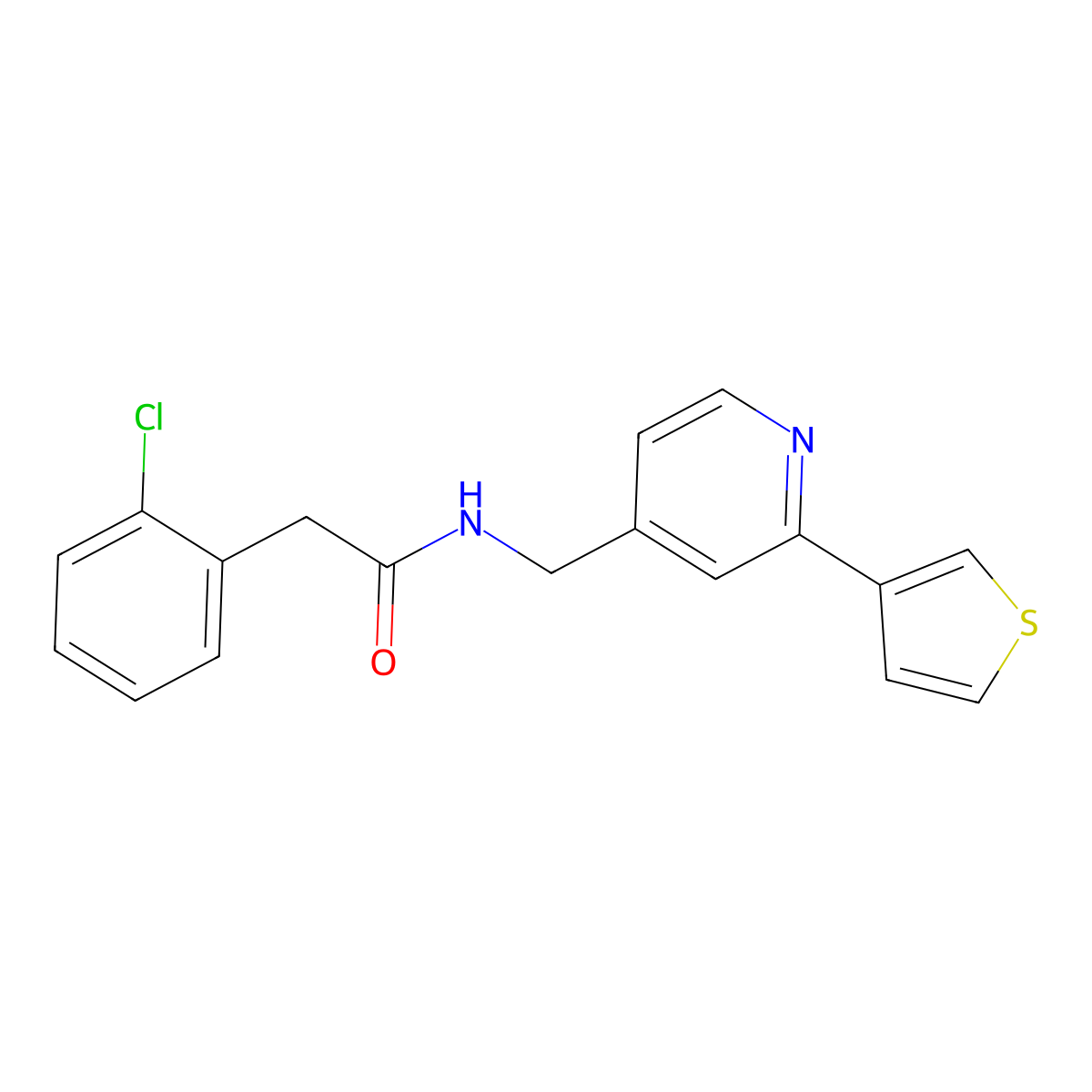 2-(2-chlorophenyl)-N-{[2-(thiophen-3-yl)pyridin-4-yl]methyl}acetamide molecular structure, CAS 2034436-13-8