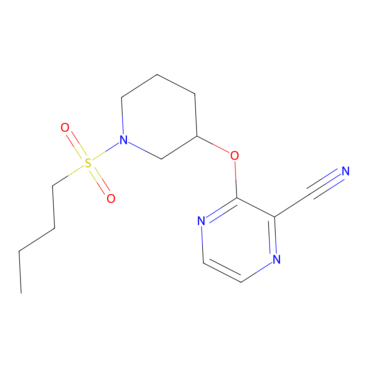 3-((1-(Butylsulfonyl)piperidin-3-yl)oxy)pyrazine-2-carbonitrile molecular structure, CAS 2034436-14-9