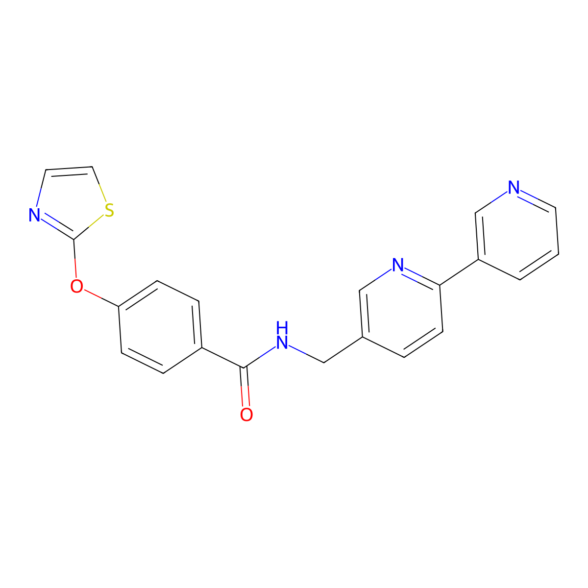 N-([2,3'-bipyridin]-5-ylmethyl)-4-(thiazol-2-yloxy)benzamide molecular structure, CAS 2034436-15-0