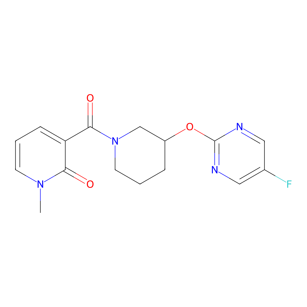 3-(3-((5-fluoropyrimidin-2-yl)oxy)piperidine-1-carbonyl)-1-methylpyridin-2(1H)-one molecular structure, CAS 2034436-16-1