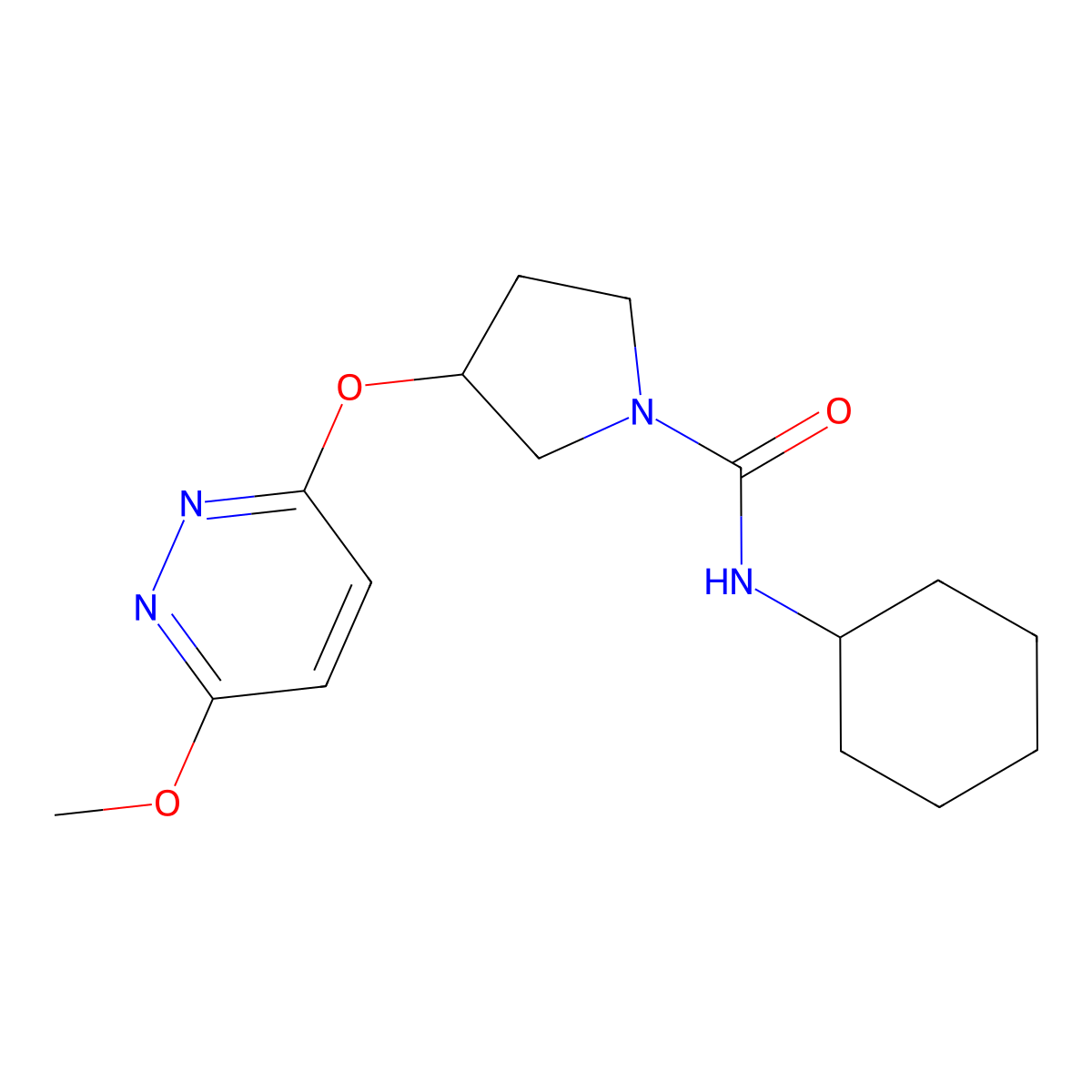 N-cyclohexyl-3-((6-methoxypyridazin-3-yl)oxy)pyrrolidine-1-carboxamide molecular structure, CAS 2034436-36-5