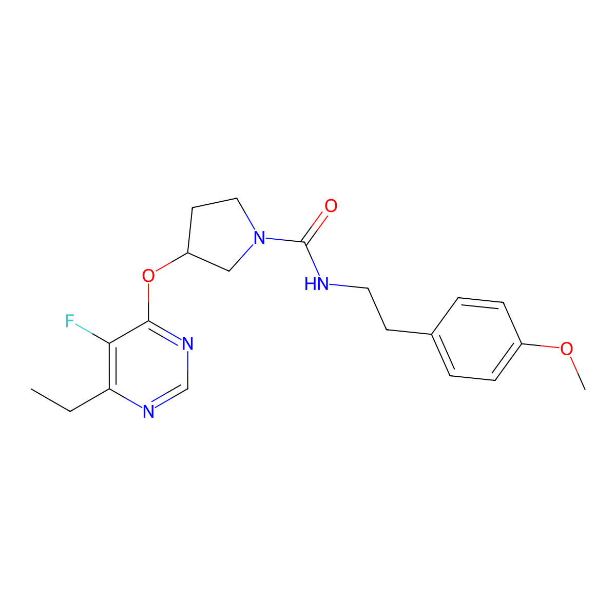 3-((6-ethyl-5-fluoropyrimidin-4-yl)oxy)-N-(4-methoxyphenethyl)pyrrolidine-1-carboxamide molecular structure, CAS 2034436-38-7