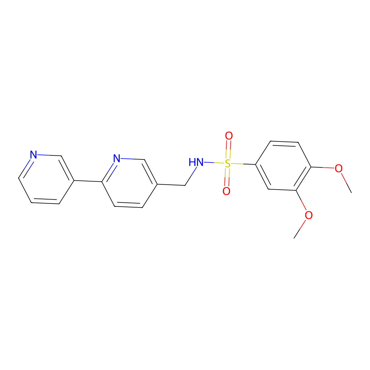N-({[2,3'-bipyridine]-5-yl}methyl)-3,4-dimethoxybenzene-1-sulfonamide molecular structure, CAS 2034436-40-1