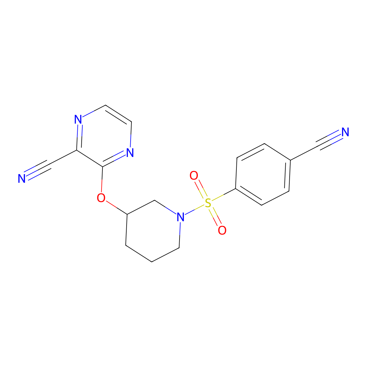3-((1-((4-Cyanophenyl)sulfonyl)piperidin-3-yl)oxy)pyrazine-2-carbonitrile molecular structure, CAS 2034436-42-3