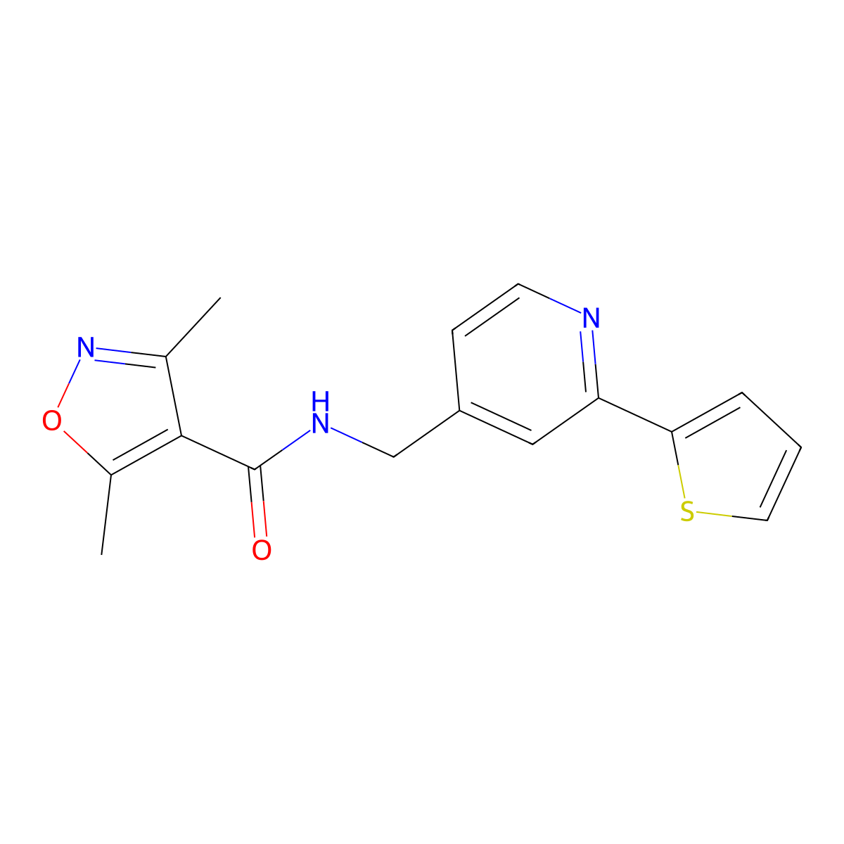 3,5-dimethyl-N-((2-(thiophen-2-yl)pyridin-4-yl)methyl)isoxazole-4-carboxamide molecular structure, CAS 2034436-46-7