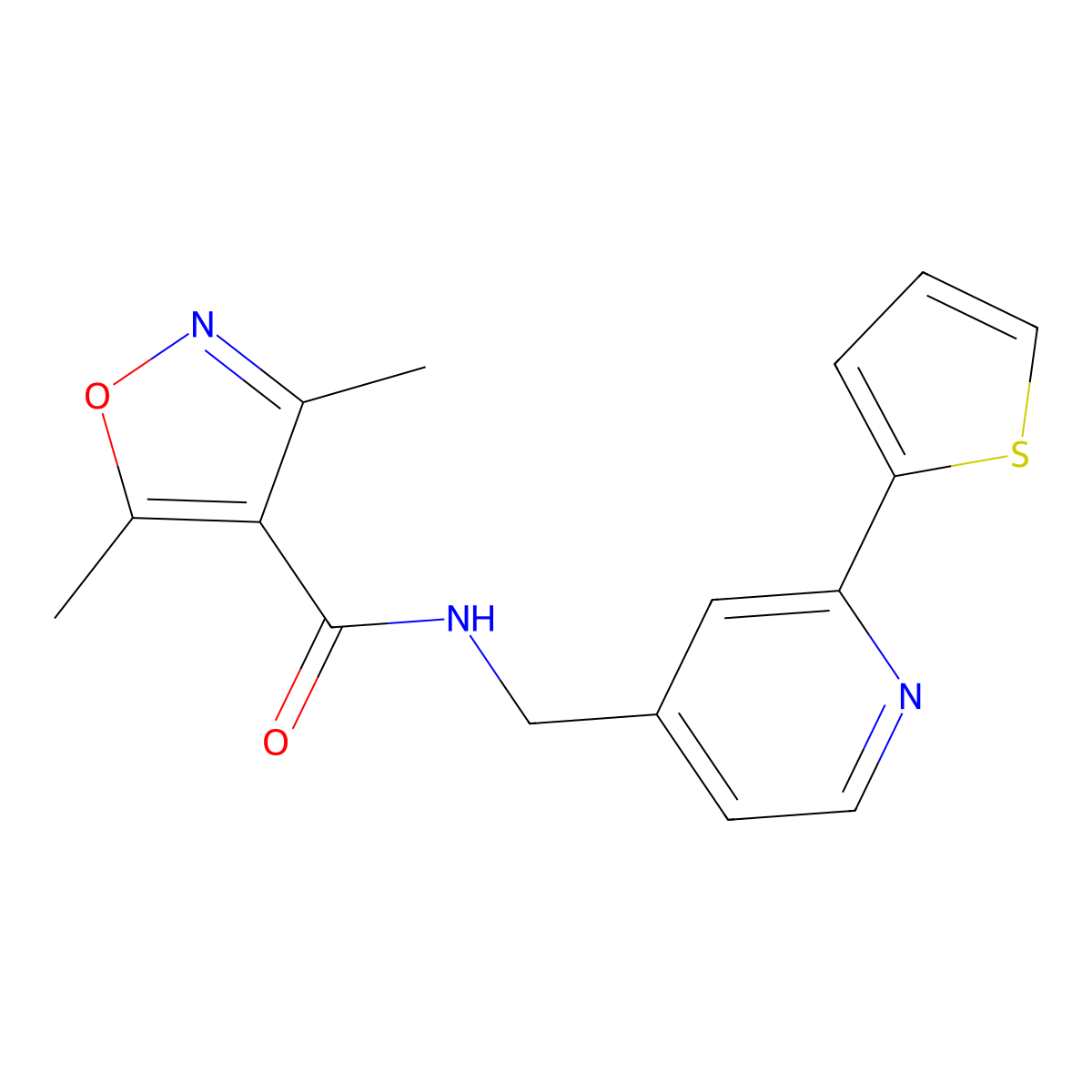 3,5-dimethyl-N-((2-(thiophen-2-yl)pyridin-4-yl)methyl)isoxazole-4-carboxamide molecular structure, CAS 2034436-46-7