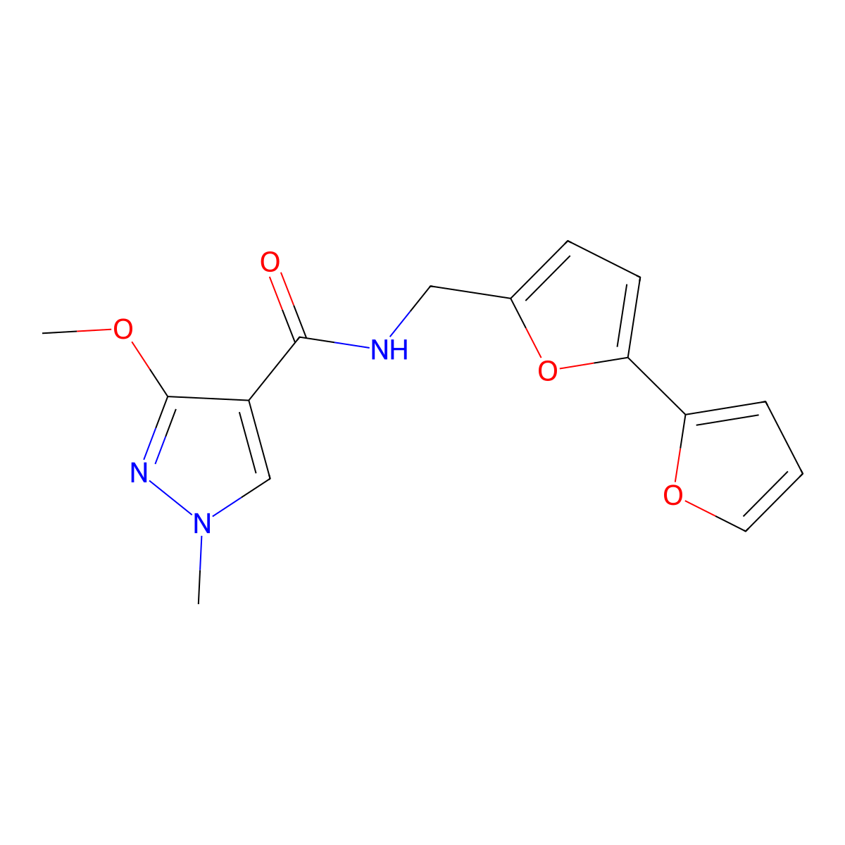 N-([2,2'-bifuran]-5-ylmethyl)-3-methoxy-1-methyl-1H-pyrazole-4-carboxamide molecular structure, CAS 2034436-52-5