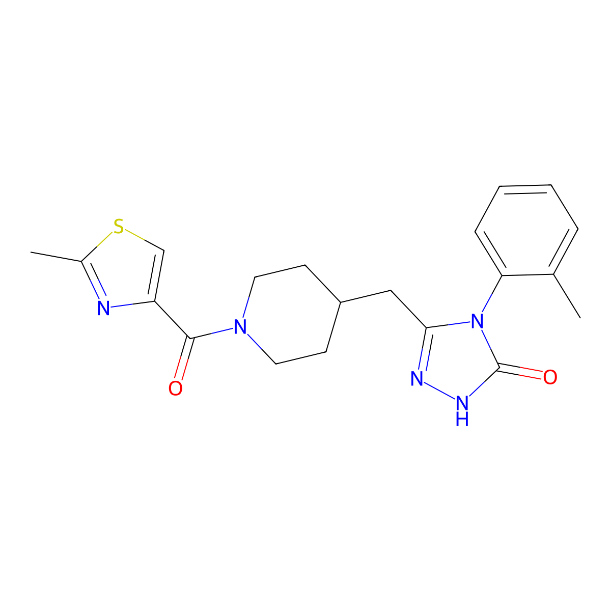 3-((1-(2-methylthiazole-4-carbonyl)piperidin-4-yl)methyl)-4-(o-tolyl)-1H-1,2,4-triazol-5(4H)-one molecular structure, CAS 2034436-54-7