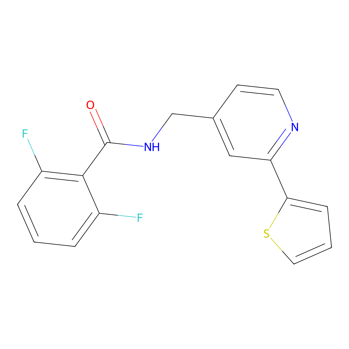 2,6-difluoro-N-((2-(thiophen-2-yl)pyridin-4-yl)methyl)benzamide molecular structure, CAS 2034436-55-8