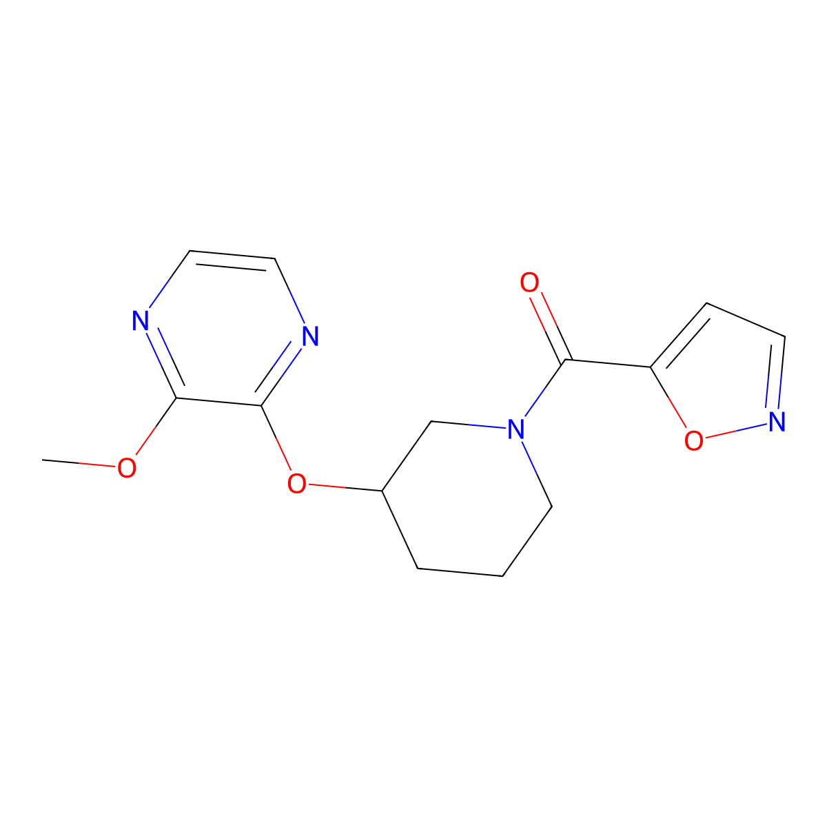 Isoxazol-5-yl(3-((3-methoxypyrazin-2-yl)oxy)piperidin-1-yl)methanone molecular structure, CAS 2034436-60-5