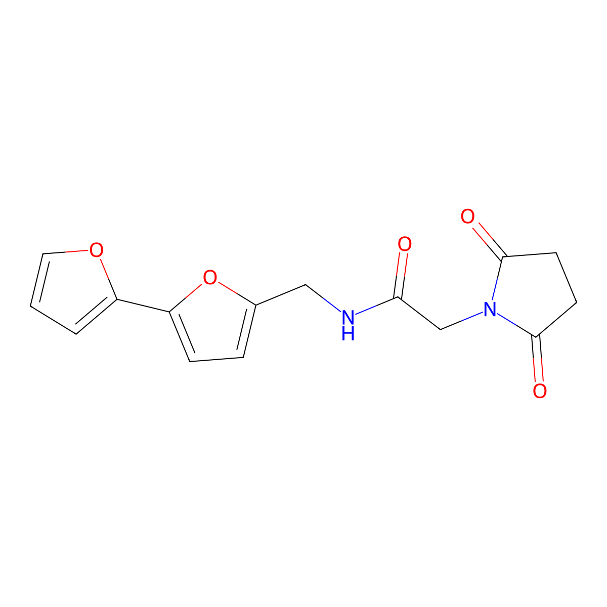 N-({[2,2'-bifuran]-5-yl}methyl)-2-(2,5-dioxopyrrolidin-1-yl)acetamide molecular structure, CAS 2034436-61-6