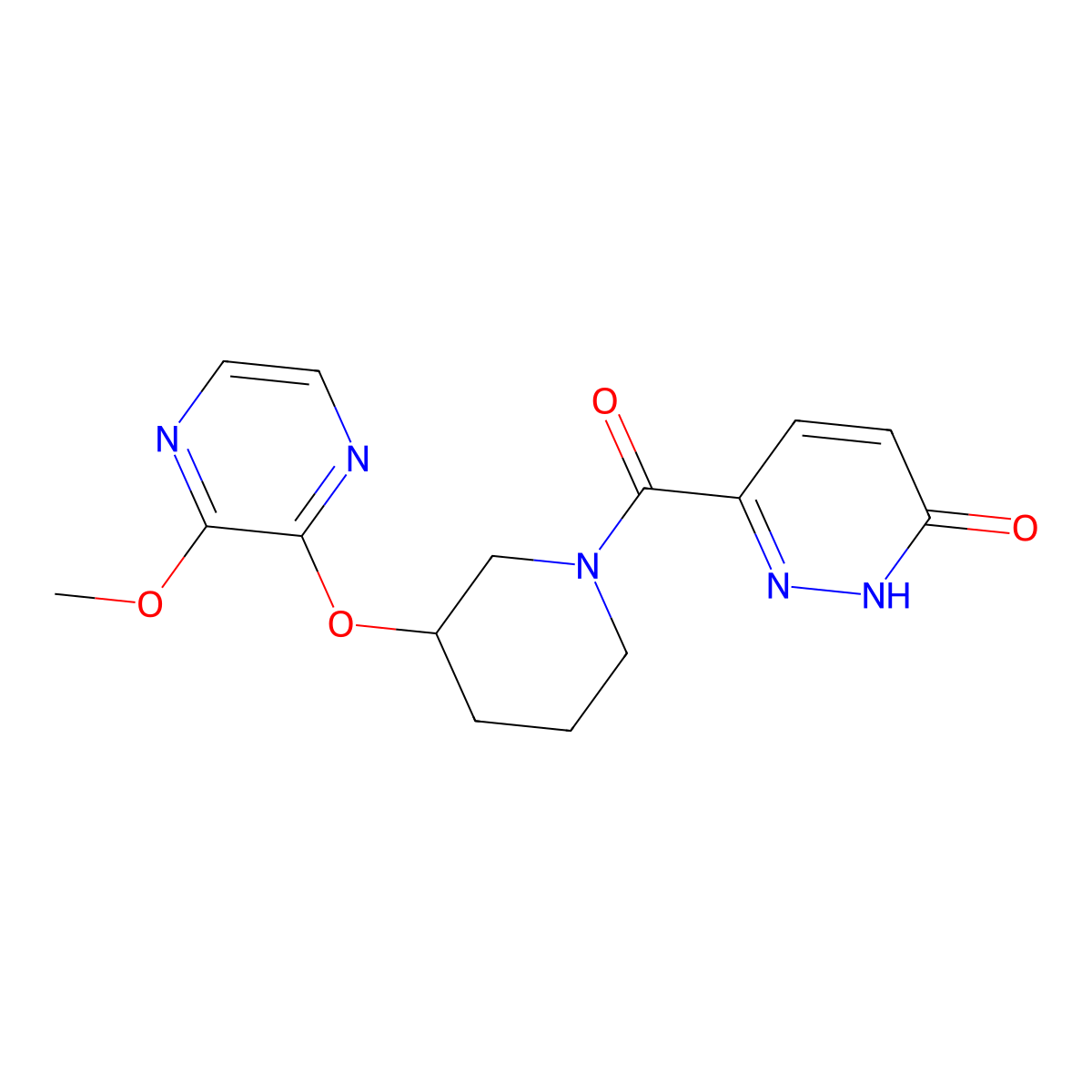 6-(3-((3-methoxypyrazin-2-yl)oxy)piperidine-1-carbonyl)pyridazin-3(2H)-one molecular structure, CAS 2034436-67-2