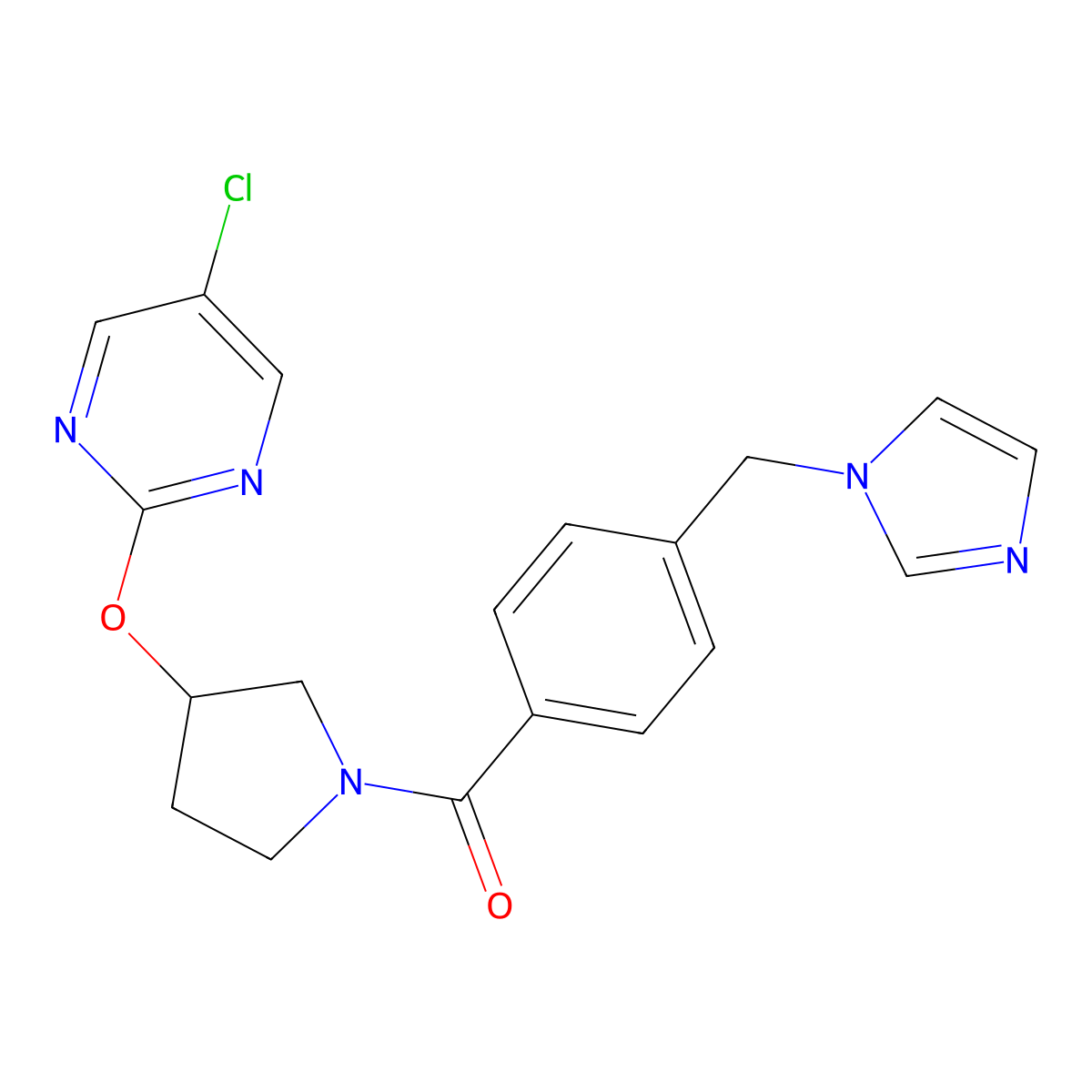 (4-((1H-imidazol-1-yl)methyl)phenyl)(3-((5-chloropyrimidin-2-yl)oxy)pyrrolidin-1-yl)methanone molecular structure, CAS 2034436-68-3