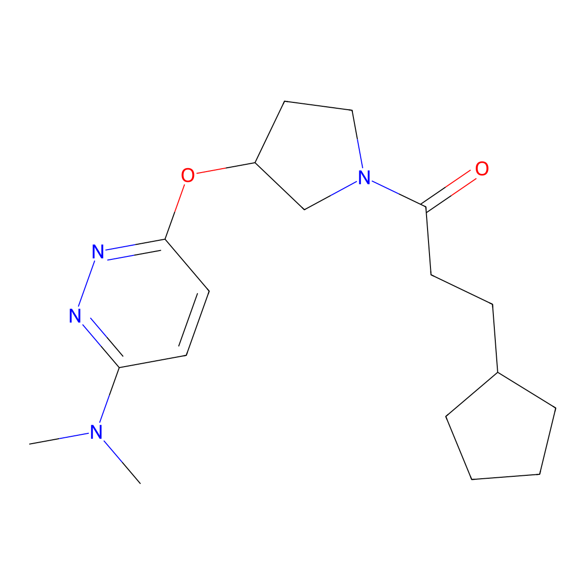 3-Cyclopentyl-1-(3-{[6-(dimethylamino)pyridazin-3-yl]oxy}pyrrolidin-1-yl)propan-1-one molecular structure, CAS 2034436-74-1