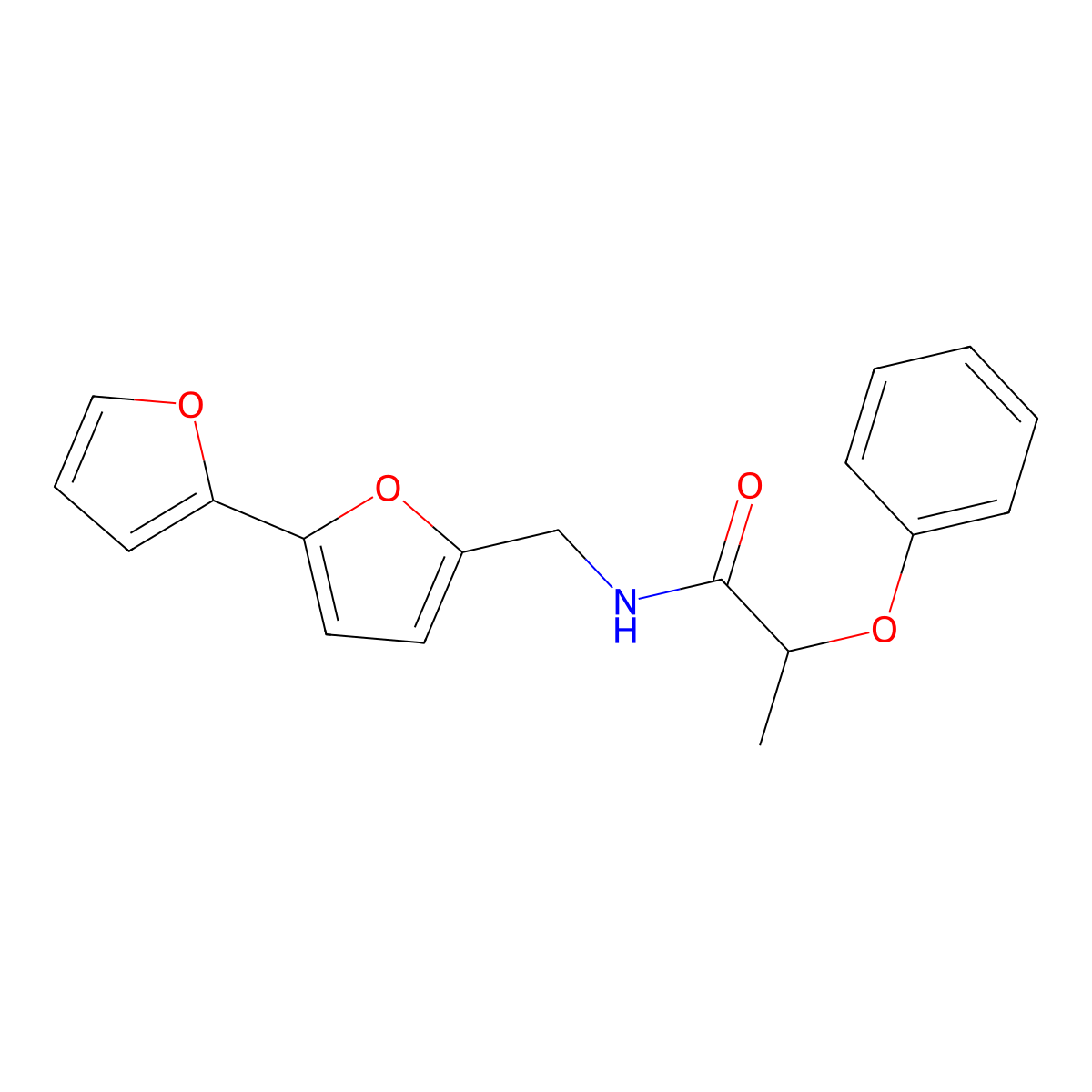 N-({[2,2'-bifuran]-5-yl}methyl)-2-phenoxypropanamide molecular structure, CAS 2034436-75-2
