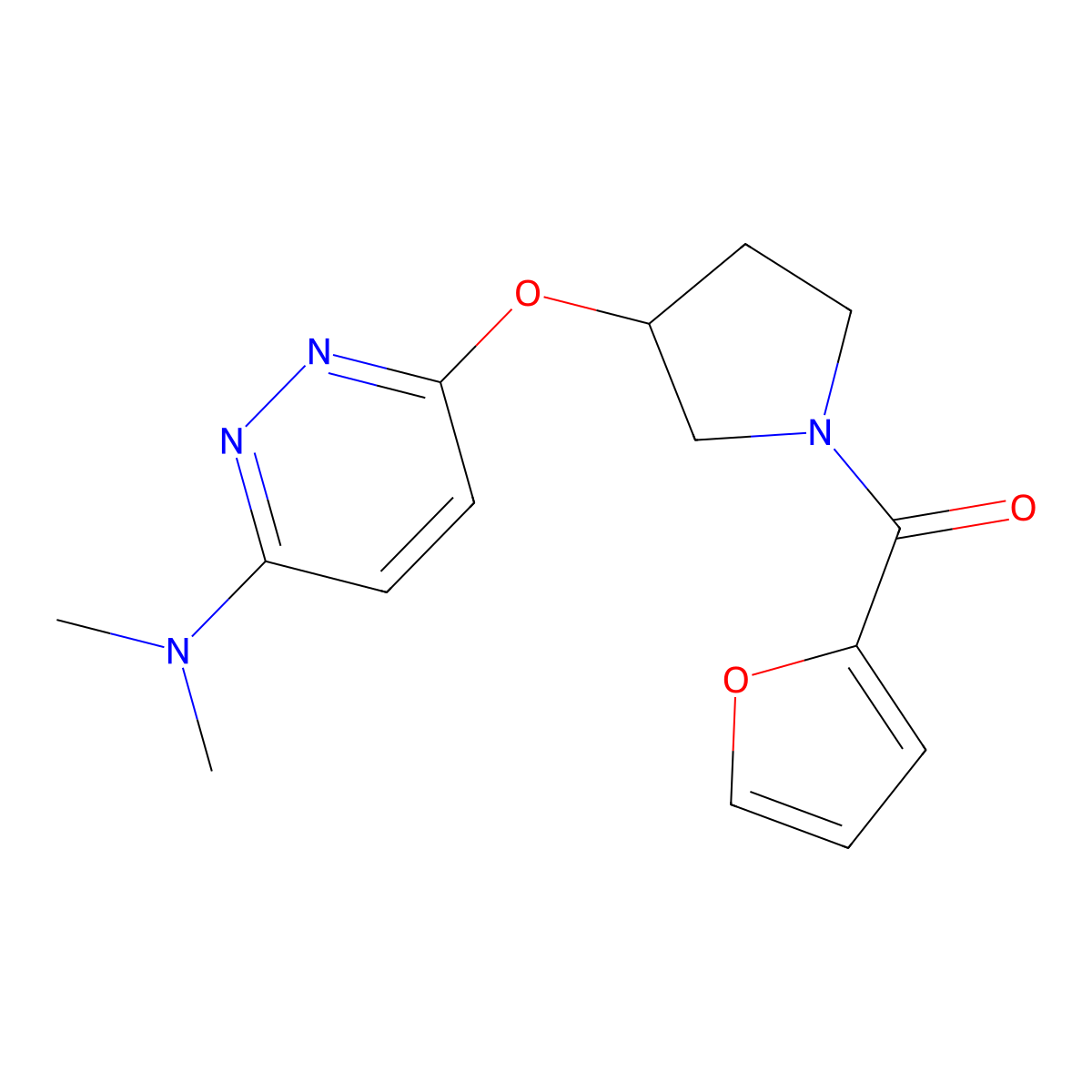(3-((6-(Dimethylamino)pyridazin-3-yl)oxy)pyrrolidin-1-yl)(furan-2-yl)methanone molecular structure, CAS 2034436-90-1