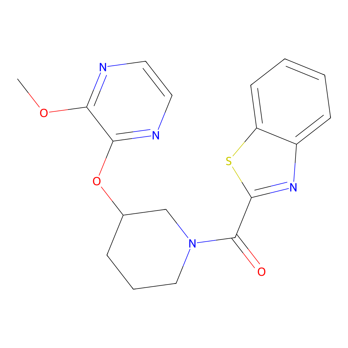 Benzo[d]thiazol-2-yl(3-((3-methoxypyrazin-2-yl)oxy)piperidin-1-yl)methanone molecular structure, CAS 2034436-92-3