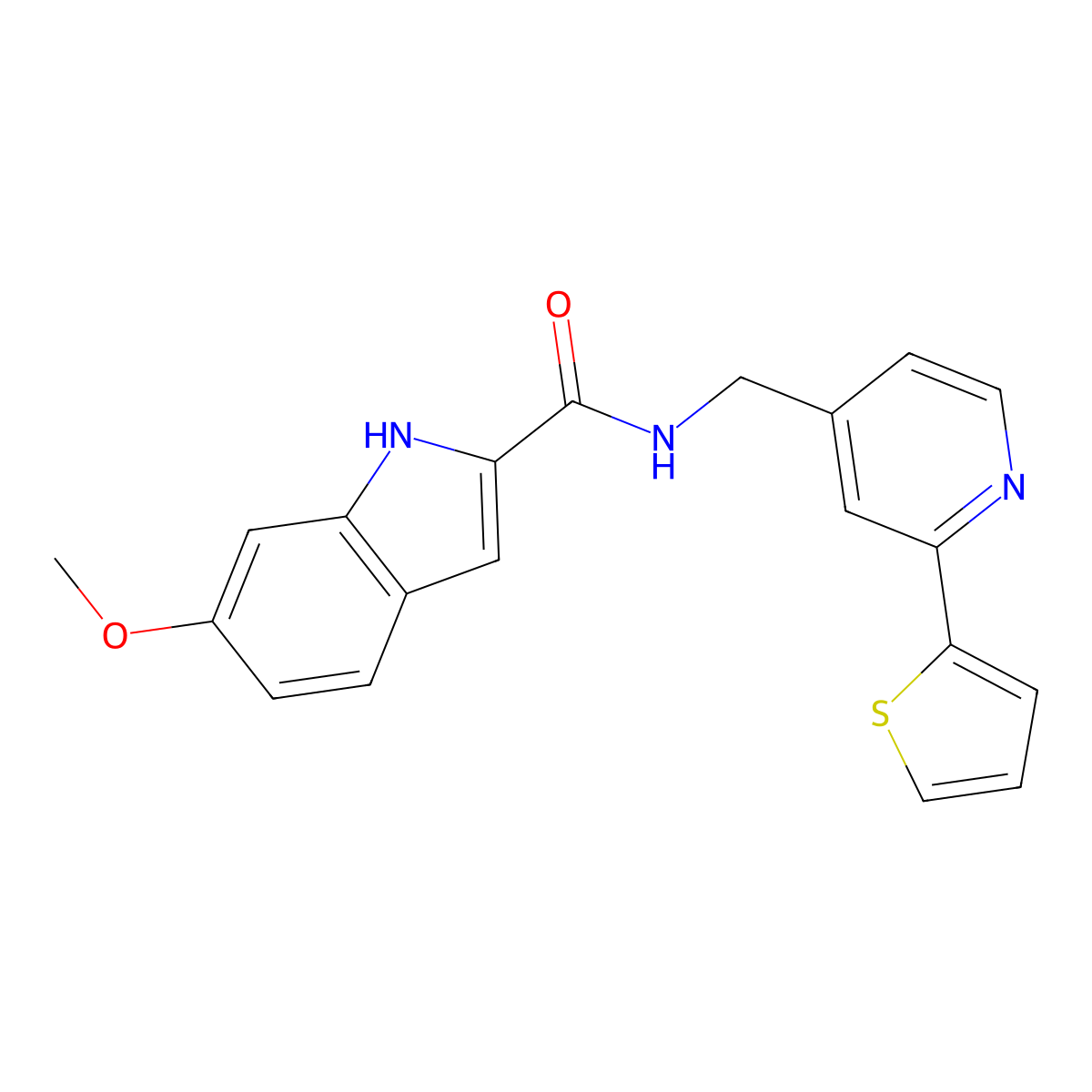 6-methoxy-N-((2-(thiophen-2-yl)pyridin-4-yl)methyl)-1H-indole-2-carboxamide molecular structure, CAS 2034436-97-8