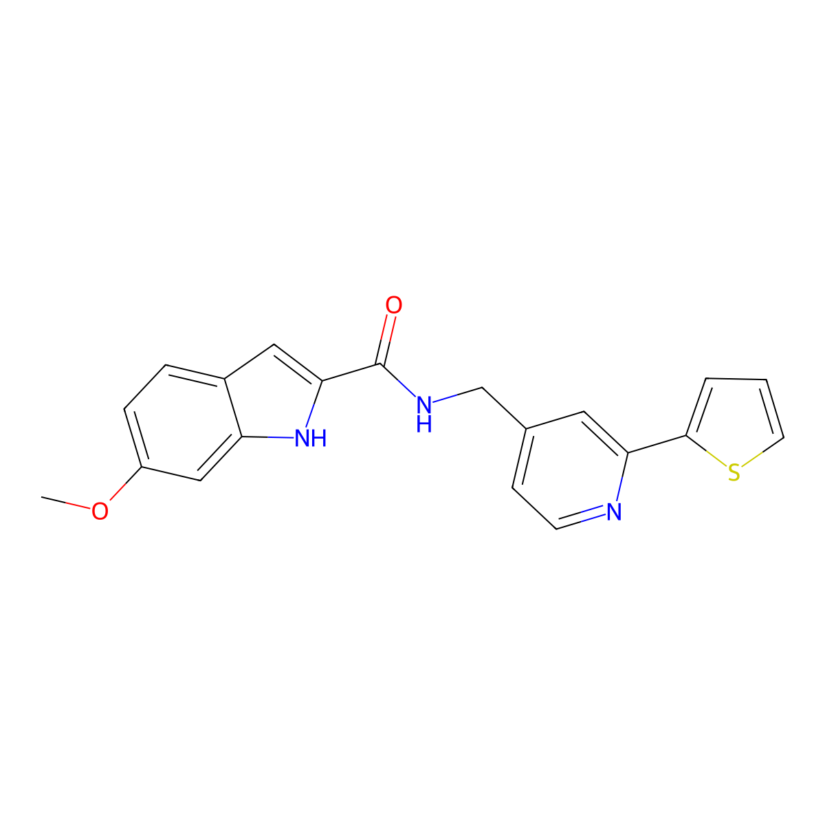 6-methoxy-N-((2-(thiophen-2-yl)pyridin-4-yl)methyl)-1H-indole-2-carboxamide molecular structure, CAS 2034436-97-8